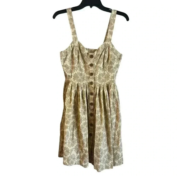 Maeve Anthropologie Yellow Seersucker Cotton Button-Front Dragonfly Dress Sz 4 - Picture 1 of 5